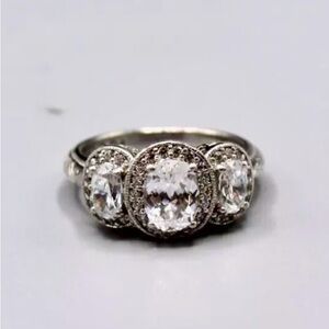 Tacori 925 3 stone oval halo ring